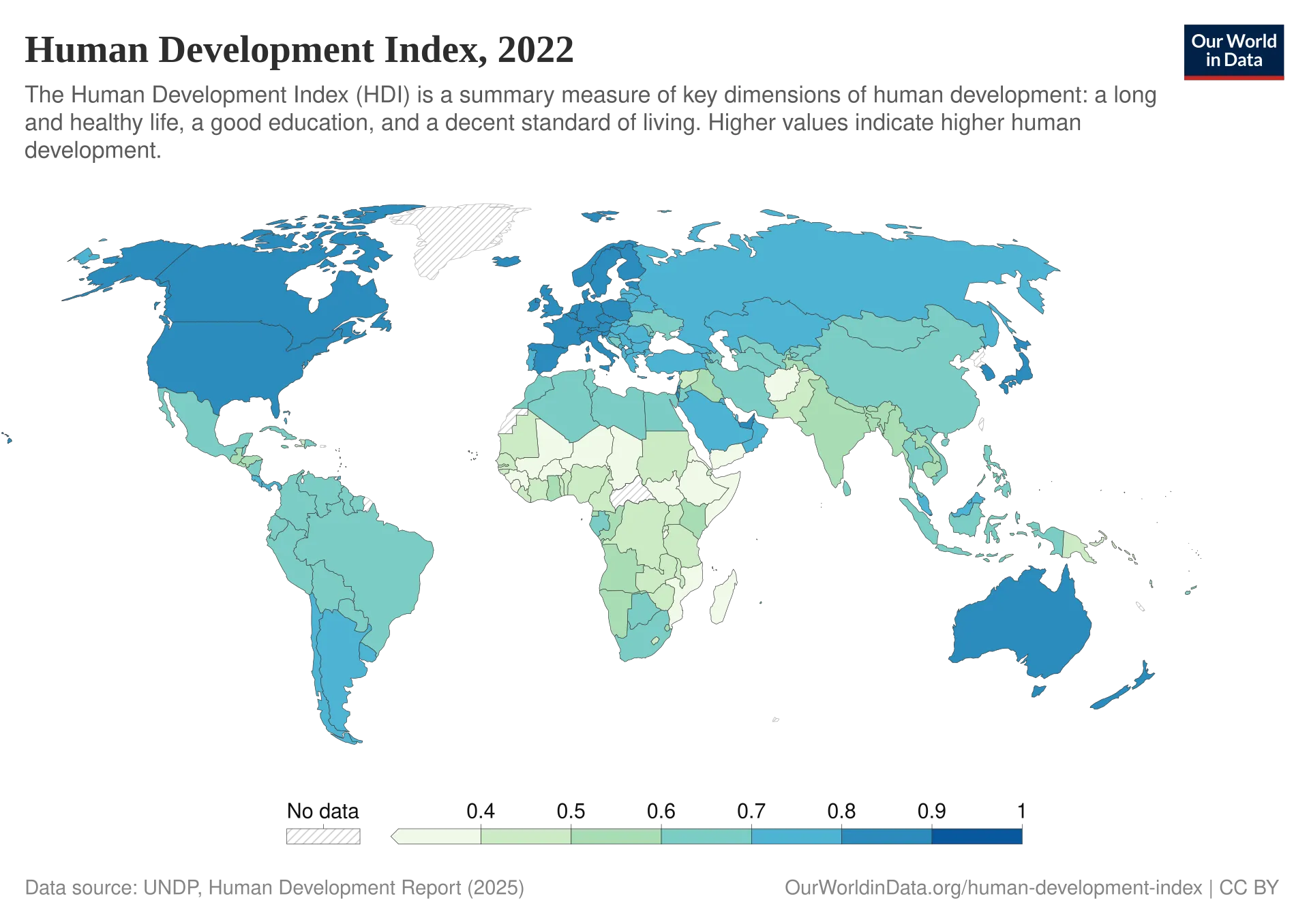 Carte mondiale de l'indice de développement humain en 2022.