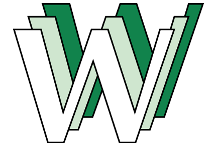 Logo historique du World Wide Web composé de trois lettres W superposées en blanc et vert