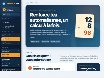 Coach de calcul mental Maxdecours avec séance adaptée et carte de progression