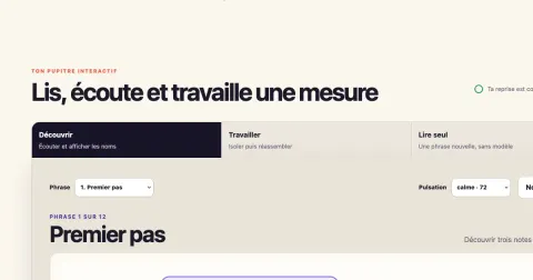 Aperçu réel de Partition : une portée en clé de sol et un clavier de trois notes