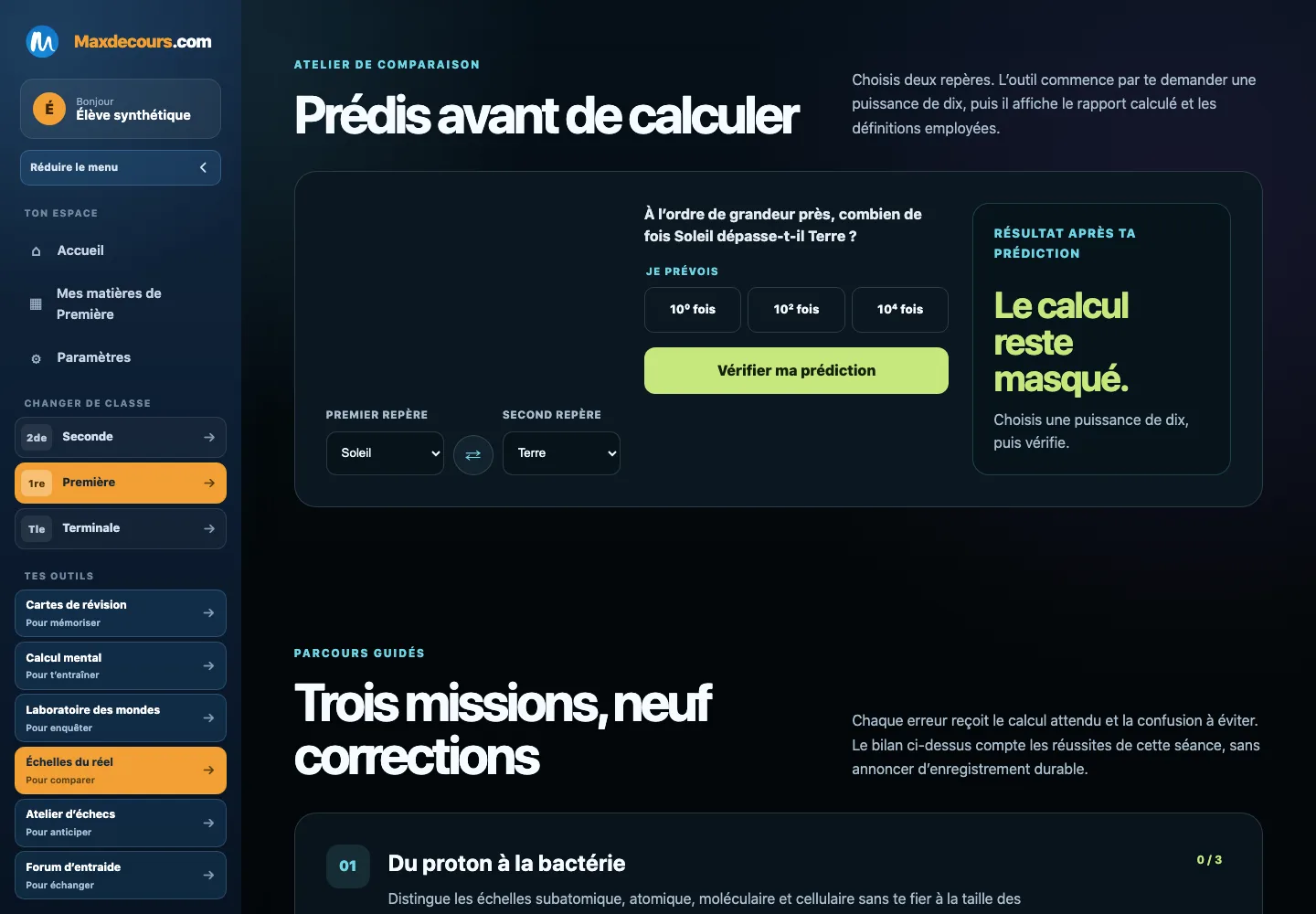 Comparateur abonné demandant de prévoir le rapport entre le Soleil et la Terre avant le calcul