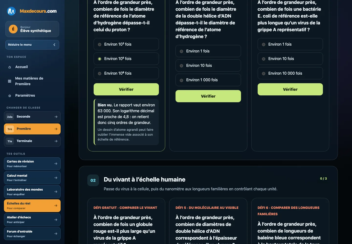 Correction abonnée d’un changement d’échelle avec calcul et confusion scientifique expliquée