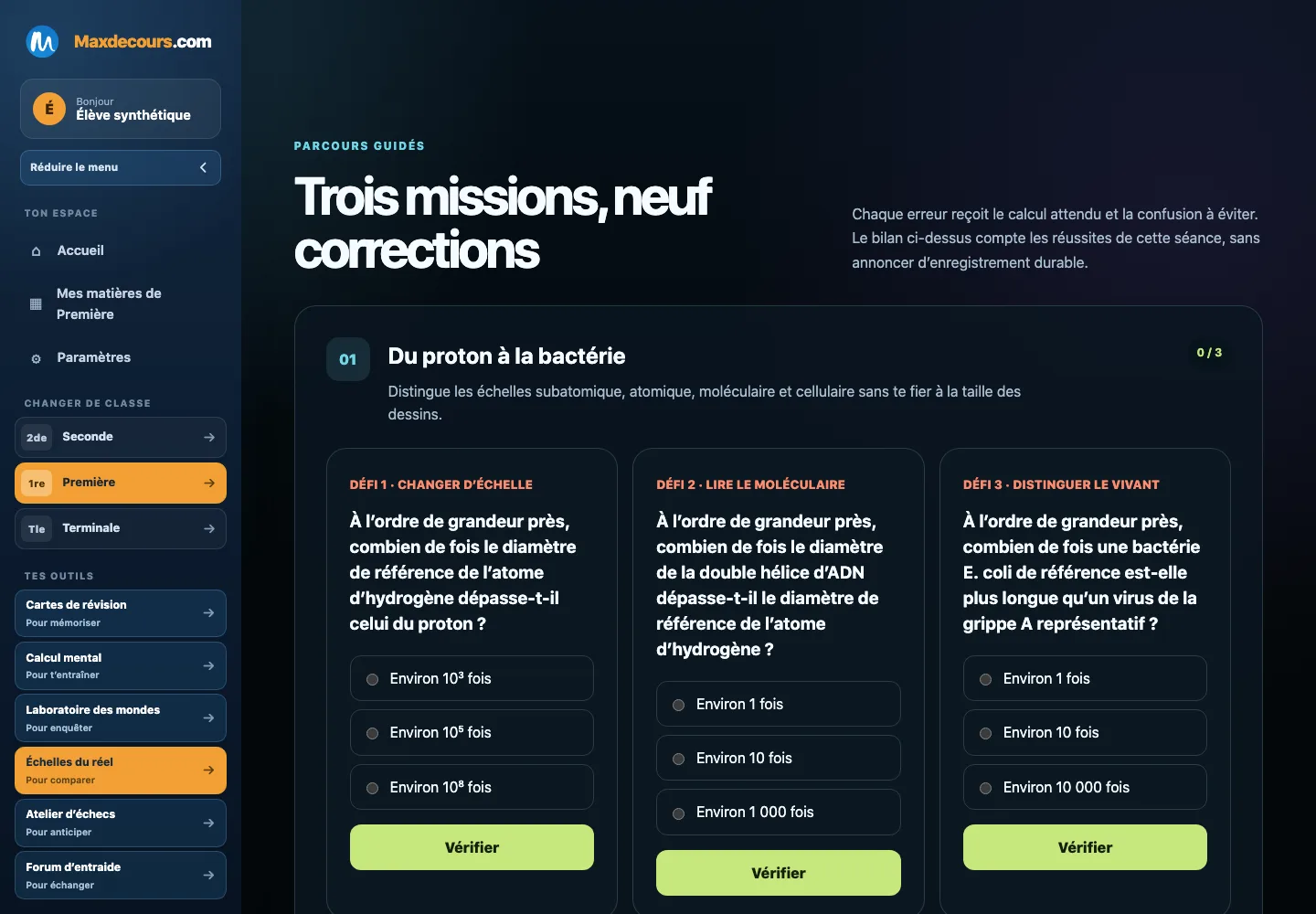 Trois missions abonnées sur les échelles microscopique, humaine et cosmique avec un bilan de séance