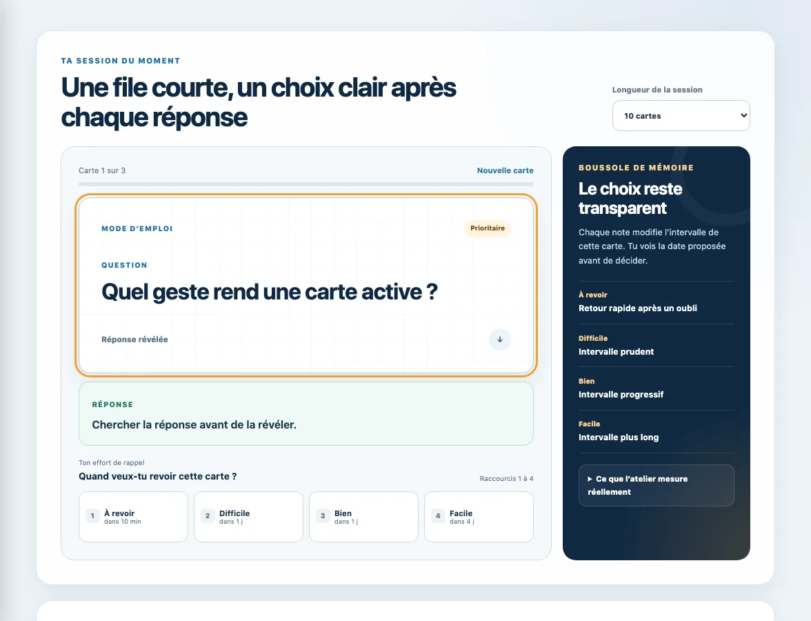 Réponse révélée et quatre intervalles proposés dans l’atelier Maxdecours