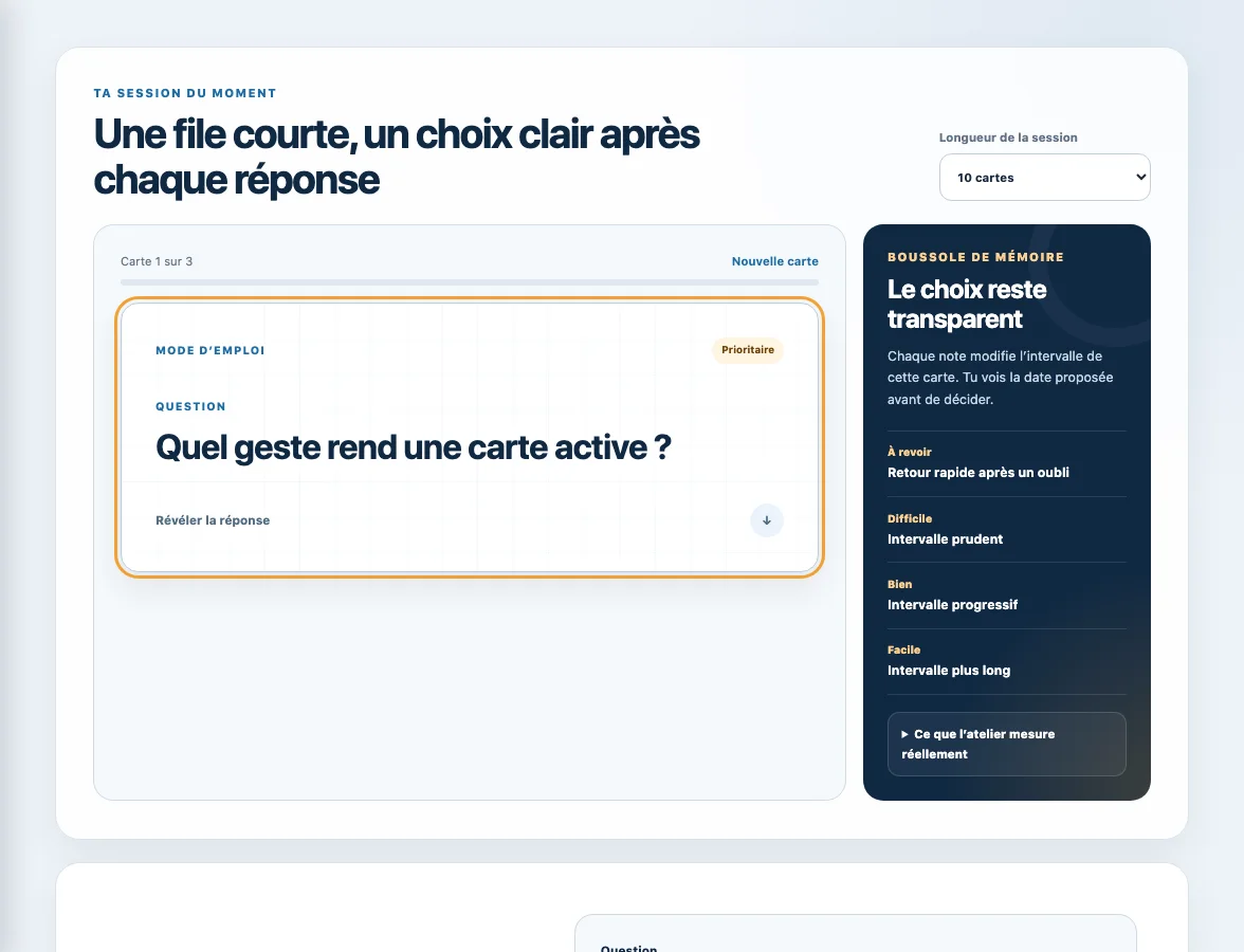 Question affichée dans une session de cartes Maxdecours avec sa progression