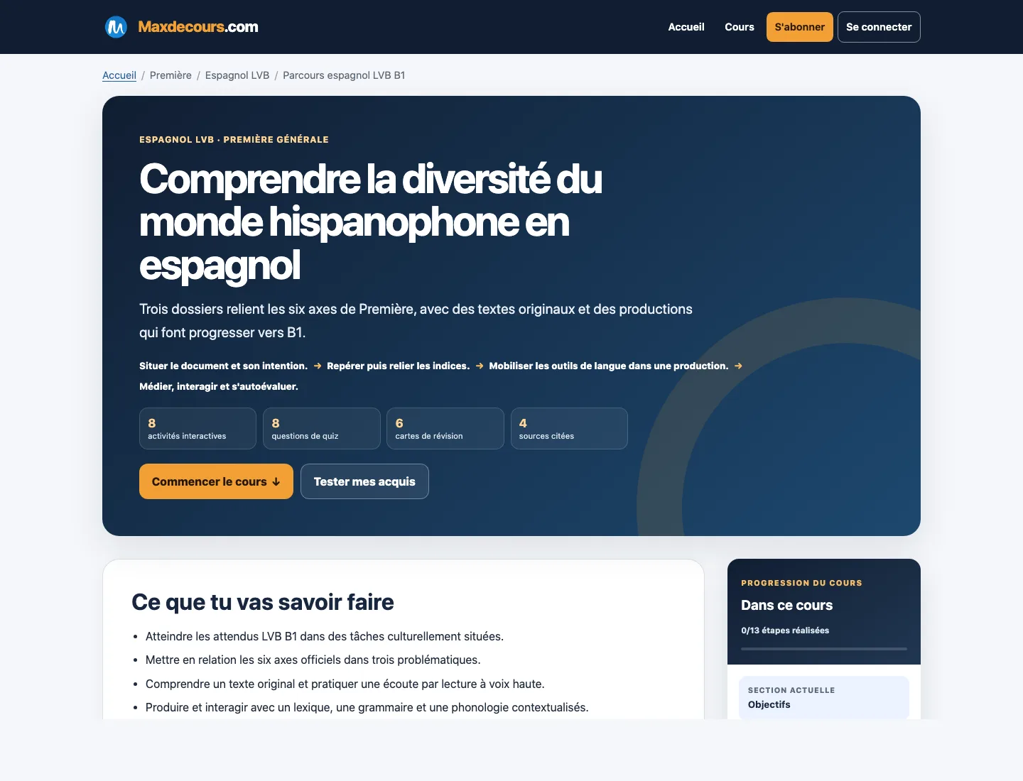 Aperçu d’un cours Maxdecours de Espagnol LVB en première