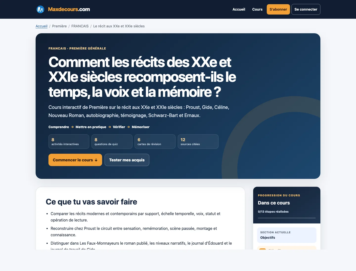Aperçu d’un cours Maxdecours de Français en première