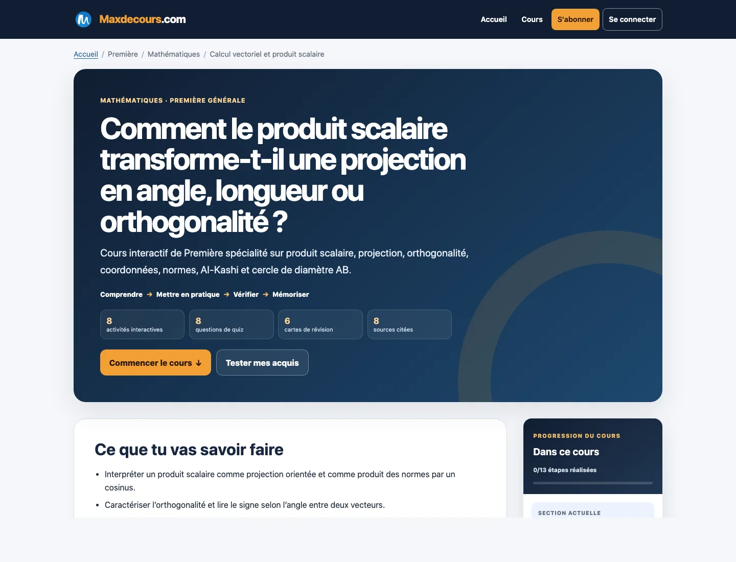 Aperçu d’un cours Maxdecours de Mathématiques en première