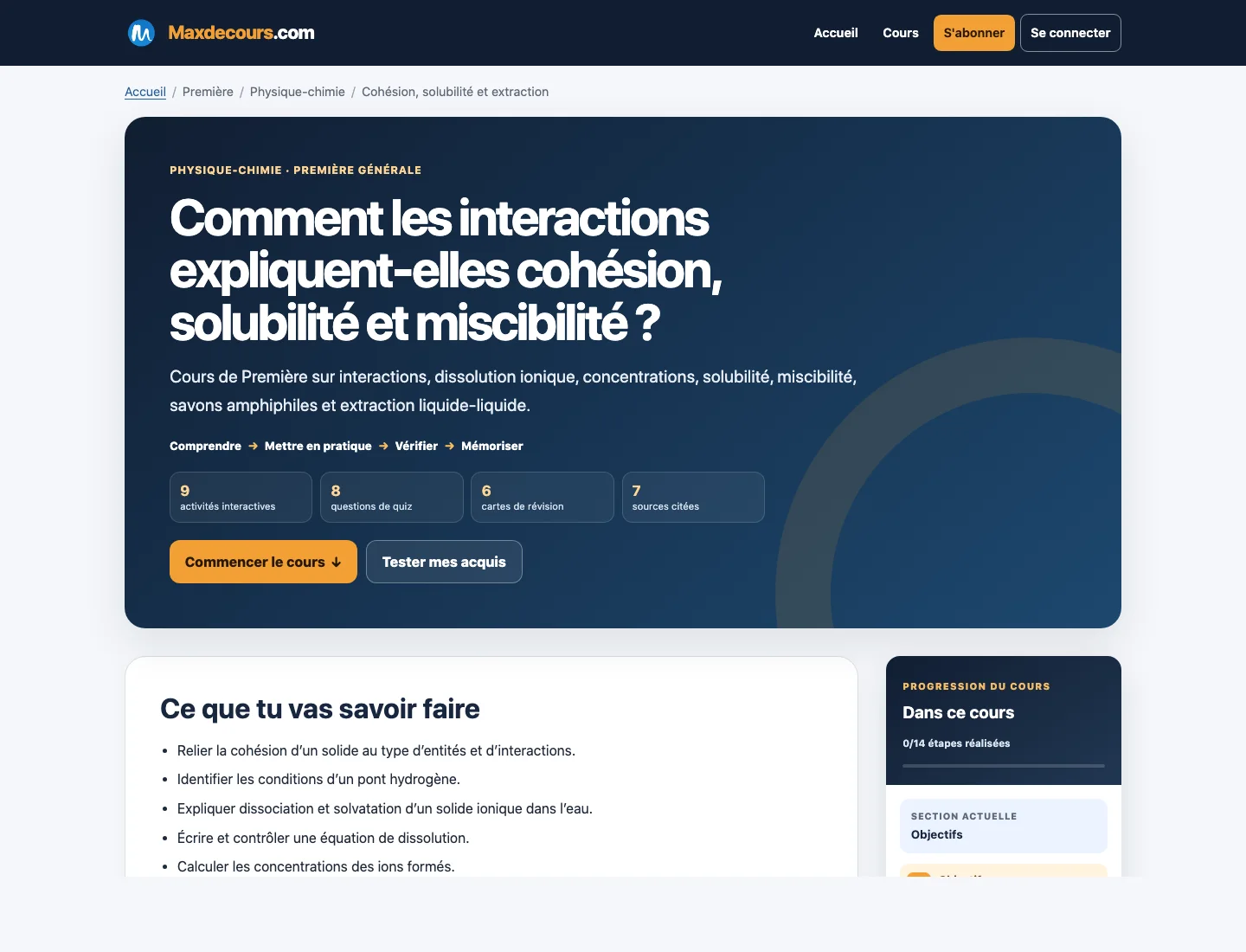 Aperçu d’un cours Maxdecours de Physique-chimie en première