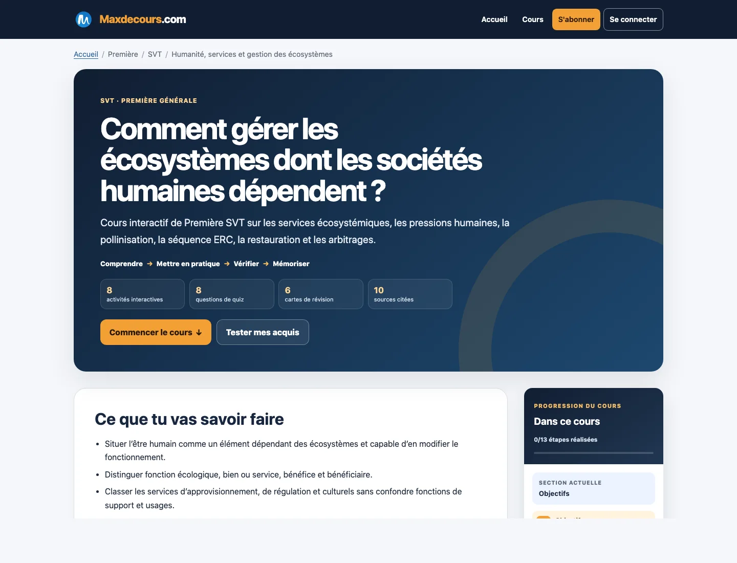 Aperçu d’un cours Maxdecours de Sciences de la vie et de la Terre en première