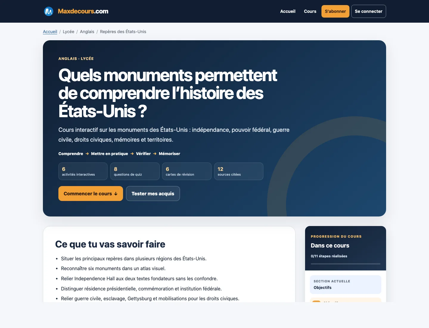 Aperçu d’un cours Maxdecours de Anglais en terminale