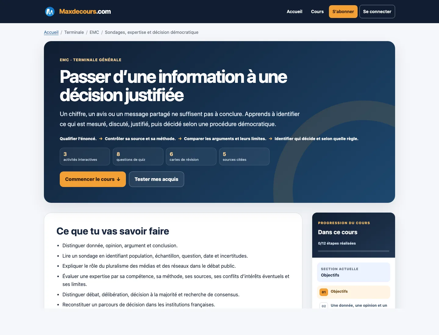 Aperçu d’un cours Maxdecours de Enseignement moral et civique en terminale