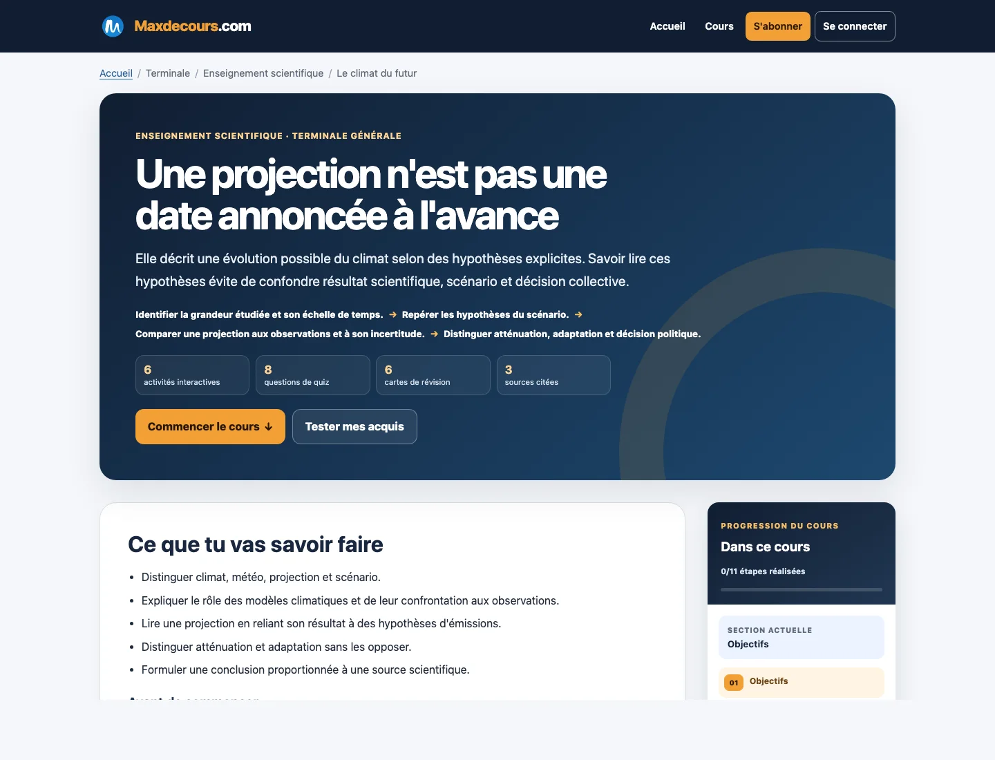 Aperçu d’un cours Maxdecours de Enseignement scientifique en terminale