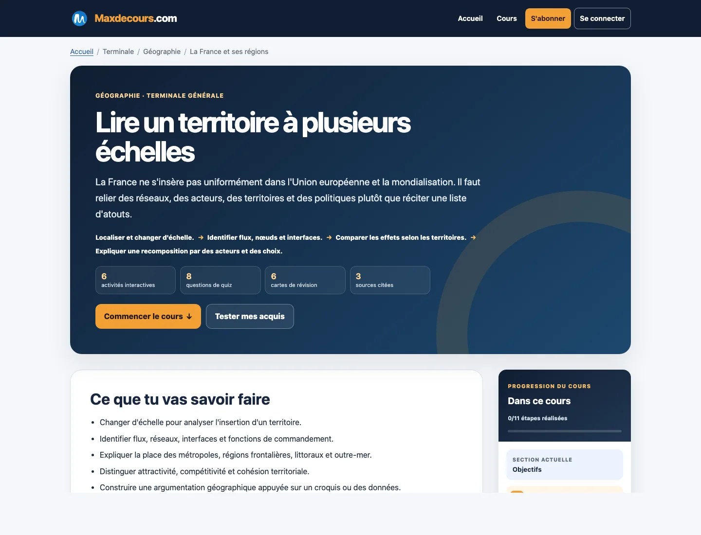 Aperçu d’un cours Maxdecours de Géographie en terminale