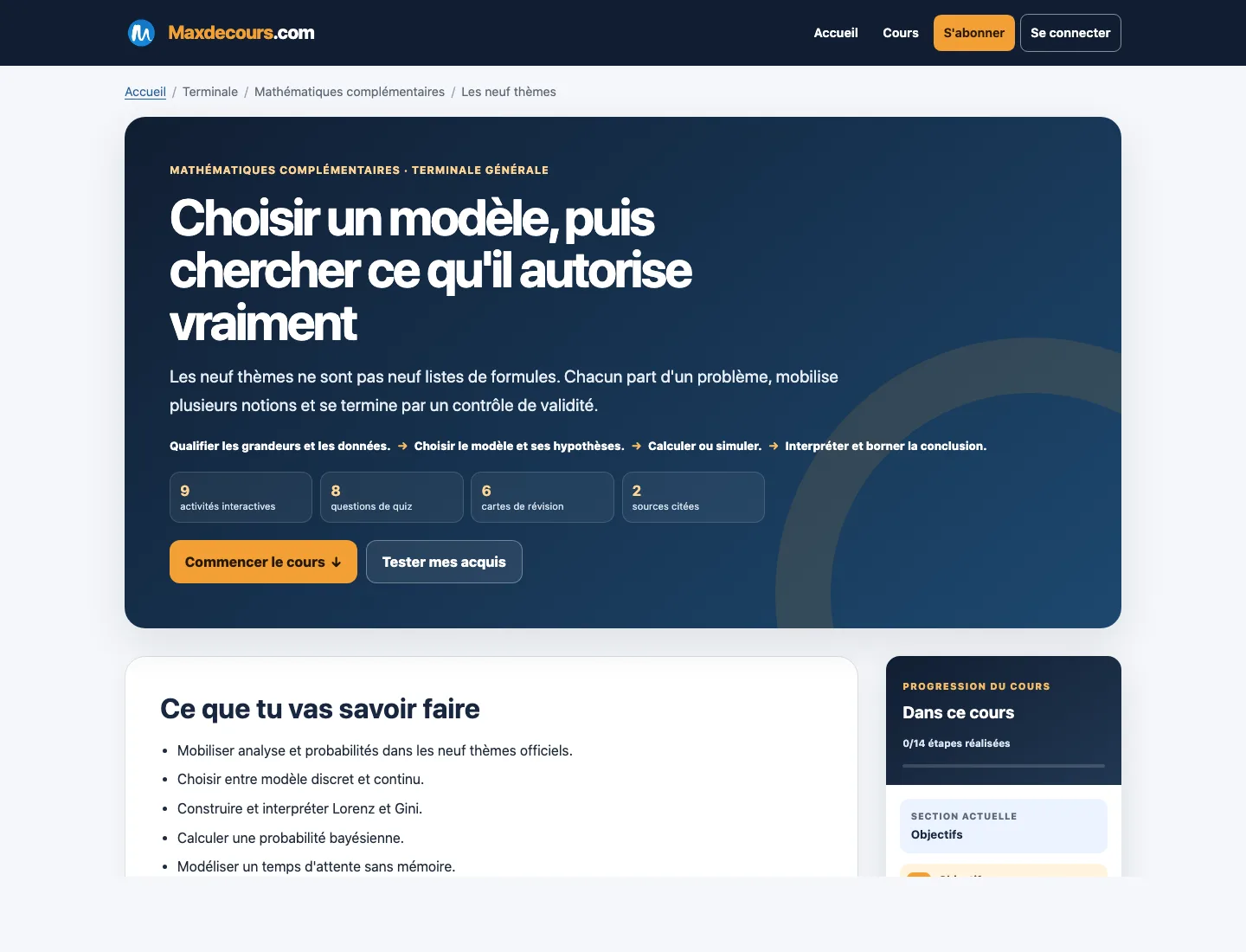 Aperçu d’un cours Maxdecours de Mathématiques complémentaires en terminale