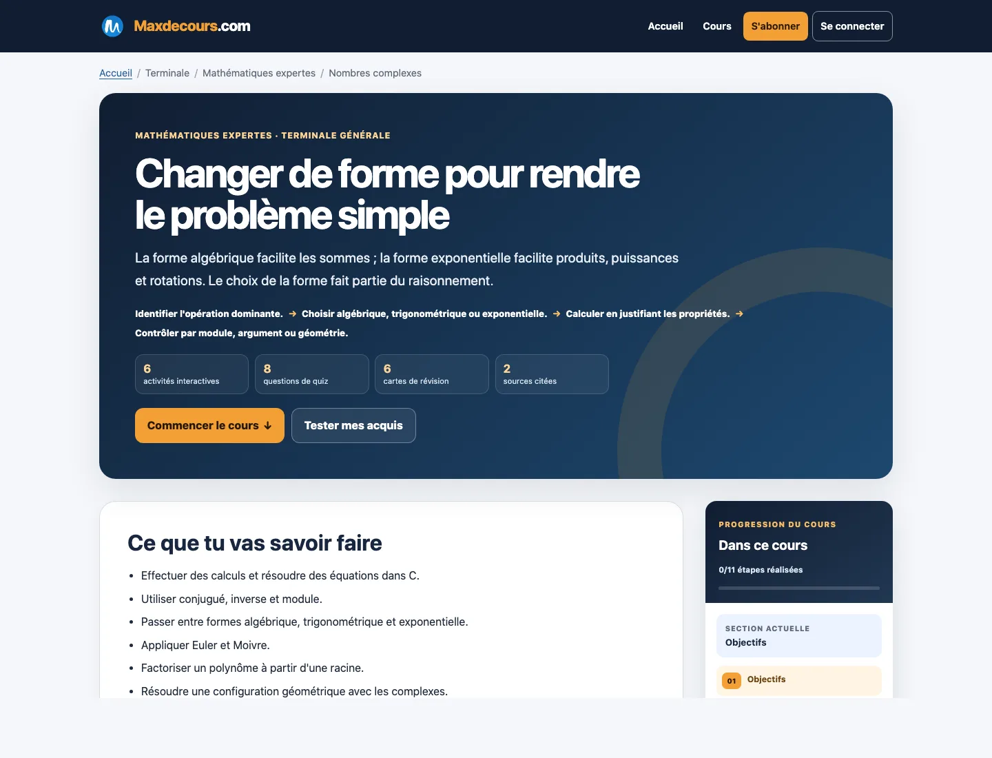 Aperçu d’un cours Maxdecours de Mathématiques expertes en terminale