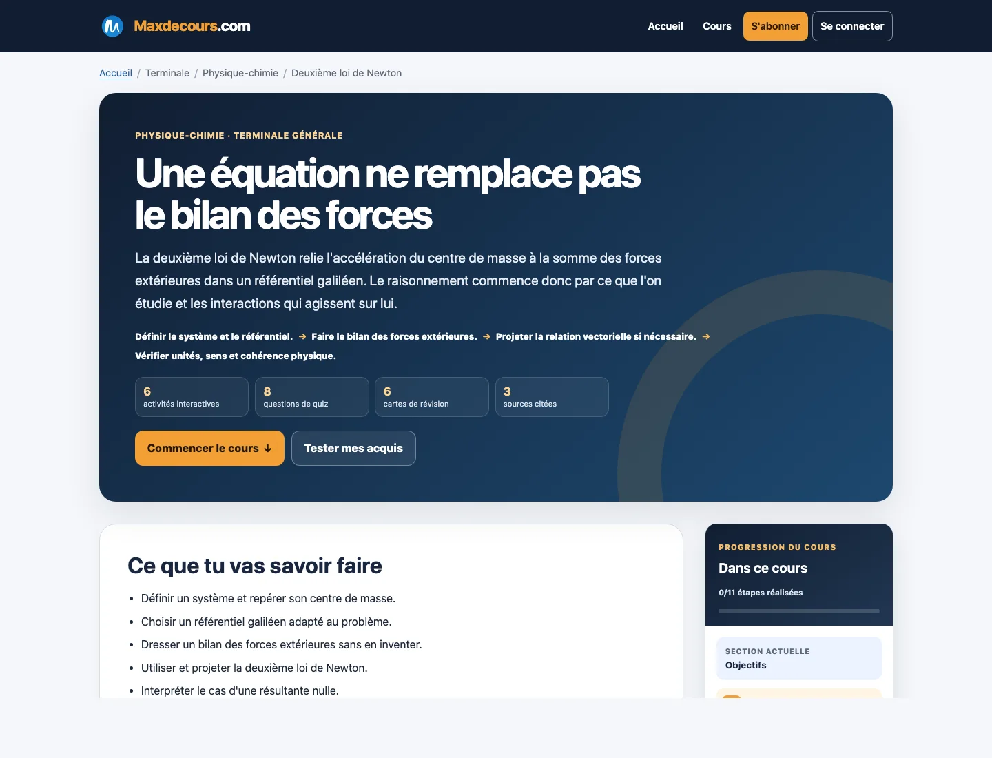 Aperçu d’un cours Maxdecours de Physique-chimie en terminale