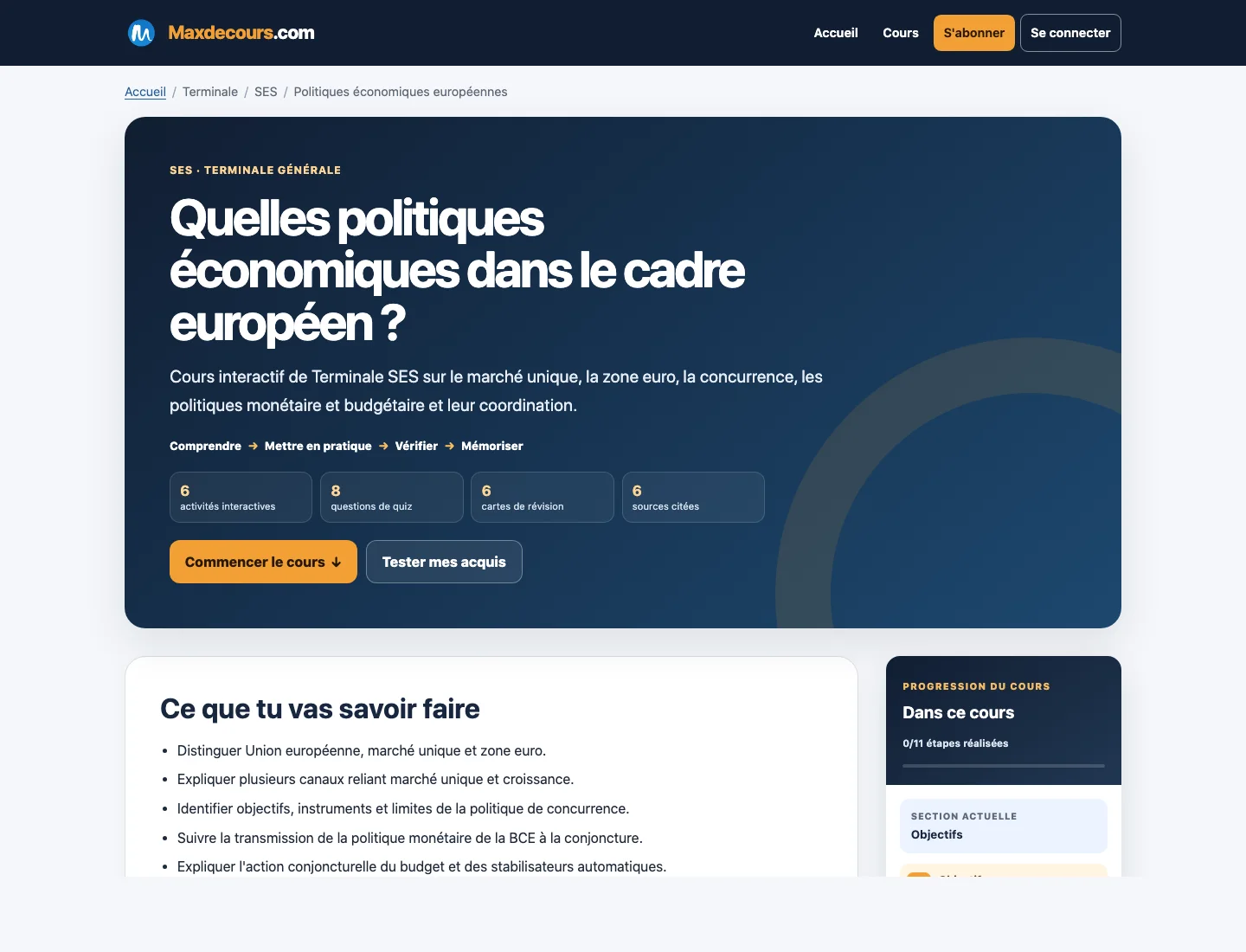 Aperçu d’un cours Maxdecours de Sciences économiques et sociales en terminale
